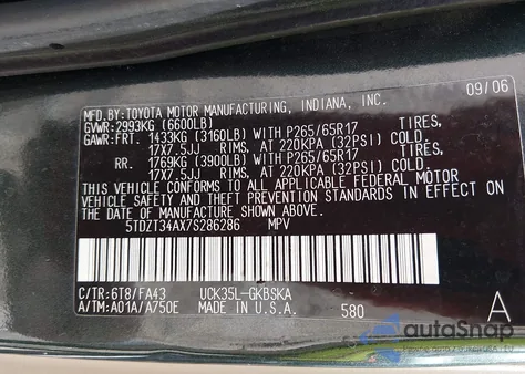 2007 Toyota Sequoia Sr5 V8 z USA, uszkodzony, nr VIN 5TDZT34AX7S286286